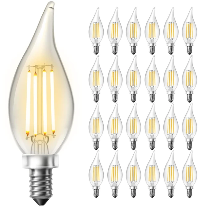 Main image of Chandelier Light Bulbs, Candelabra Light Bulbs 40 Watt Equivalent E12 LED Bulb Dimmable, 2700K Soft Warm White, 4.5W 400LM, Flame Tip Vintage Candle Light Bulb, 24 Pack