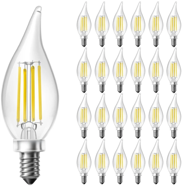 Main image of Chandelier Light Bulbs, Candelabra Light Bulbs 40 Watt Equivalent E12 LED Bulb Dimmable, 5000K Daylight White, 4.5W 400LM, Flame Tip Vintage Candle Light Bulb, 24 Pack