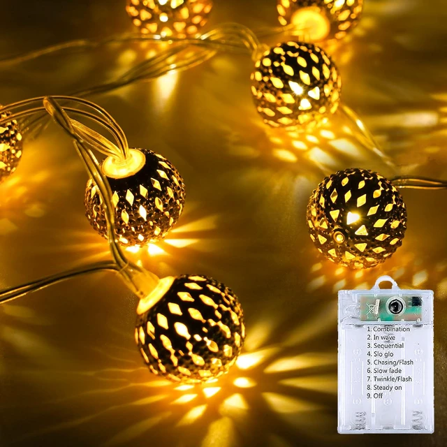 Main image of Moroccan String Lights Battery Operated 60 LED 36 FT Globe Fairy Lights Warm White String Light for Bedroom, 8 Lighting Modes & Timer, for Party Wedding Garden Christmas Indoor Decor