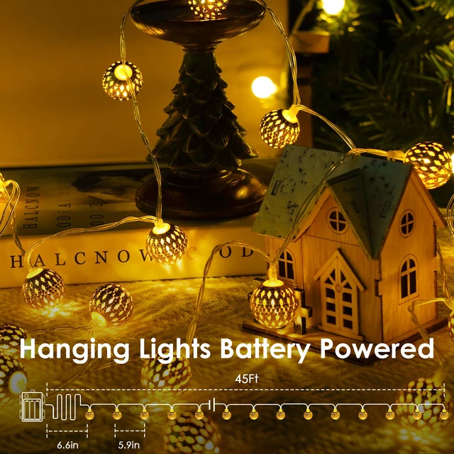 Alt view image 2 of 6 - Moroccan String Lights Battery Operated 60 LED 36 FT Globe Fairy Lights Warm White String Light for Bedroom, 8 Lighting Modes & Timer, for Party Wedding Garden Christmas Indoor Decor