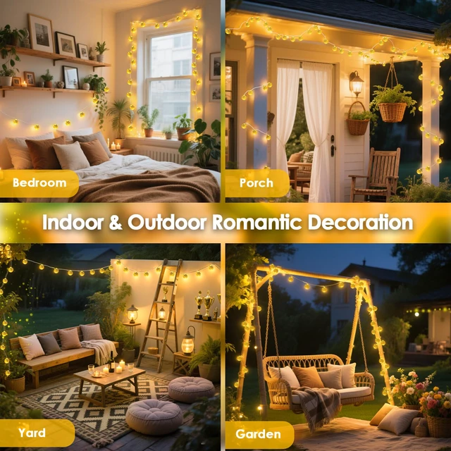 Alt view image 6 of 6 - Moroccan String Lights Battery Operated 60 LED 36 FT Globe Fairy Lights Warm White String Light for Bedroom, 8 Lighting Modes & Timer, for Party Wedding Garden Christmas Indoor Decor