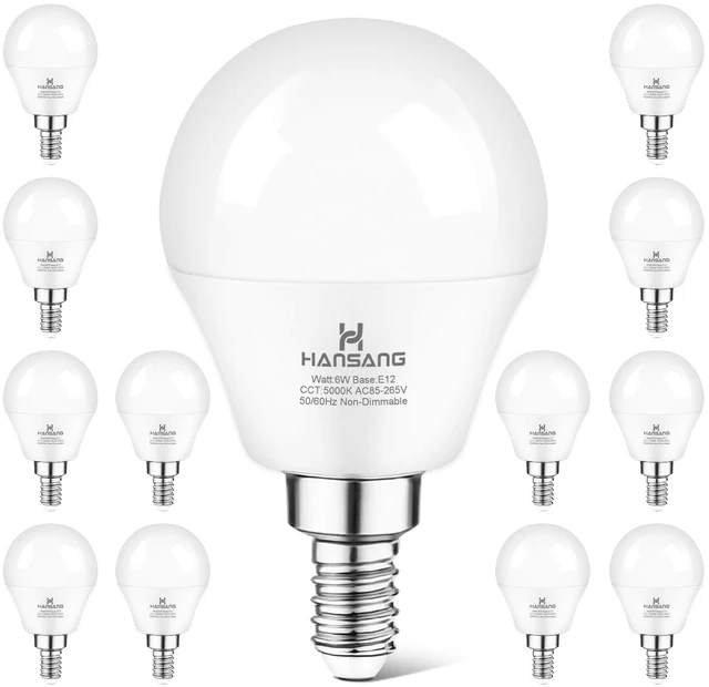 Main image of 12 Pack E12 LED Ceiling Fan Light Bulbs 6W, 60W Equivalent 5000K Daylight E12 Small Base Candelabra Light Bulbs, A15 LED Light Bulb, CRI85+ Eye-friendly, 120V 600LM, Chandelier, Non-Dimmable