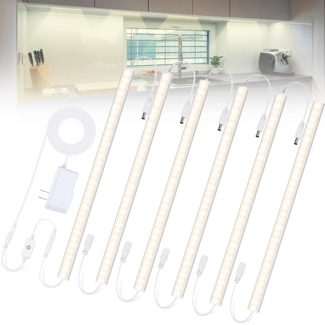 Main image of Plug-in Under Cabinet Lights Daylight White 4000K, Dimmable LED Under Cabinet Lighting, 6PCS x 12 Inch Under-Counter Light Fixtures with Memory Function, Under Counter LED Lights for Kitchen