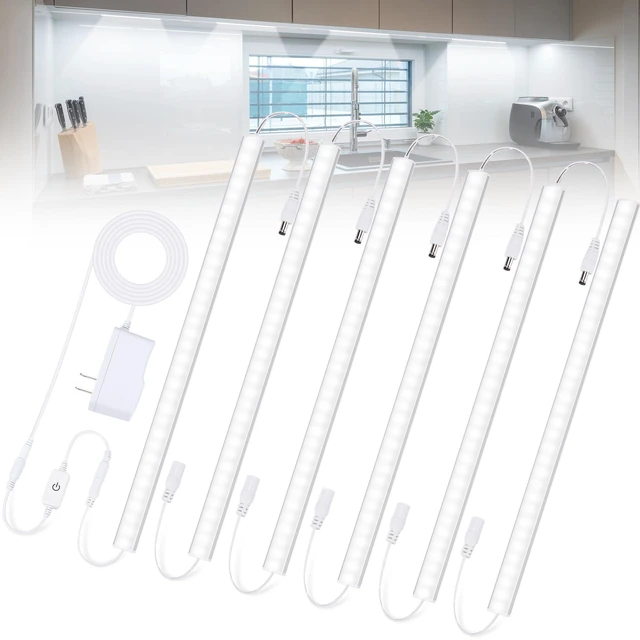 Main image of 6PCS x 12 Inch Under Cabinet Lights Plug-in, Dimmable LED Under Cabinet Lighting, Cold White 6000K Under-Counter Light Fixtures with Memory Function, Under Counter LED Lights for Kitchen