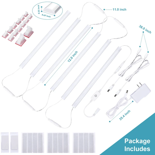 Alt view image 6 of 6 - Plug-in Under Cabinet Lights Daylight White 4000K, Dimmable LED Under Cabinet Lighting, 6PCS x 12 Inch Under-Counter Light Fixtures with Memory Function, Under Counter LED Lights for Kitchen