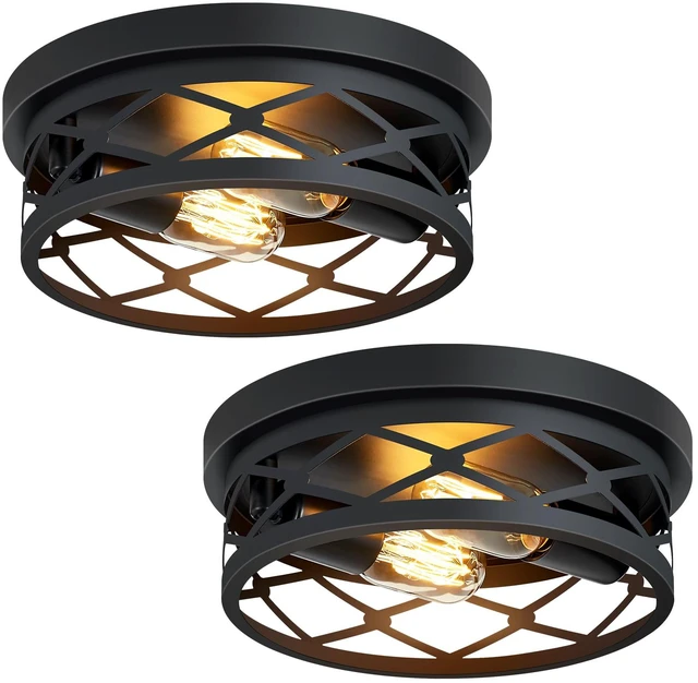 Main image of Flush Mount Ceiling Light Fixture for Hallway,2-Light Black Hallway Light Fixtures Ceiling,Light Fixtures Ceiling Mount for Kitchen,Farmhouse,Hall (2 Pack)