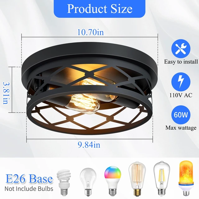 Alt view image 3 of 7 - Flush Mount Ceiling Light Fixture for Hallway,2-Light Black Hallway Light Fixtures Ceiling,Light Fixtures Ceiling Mount for Kitchen,Farmhouse,Hall (2 Pack)