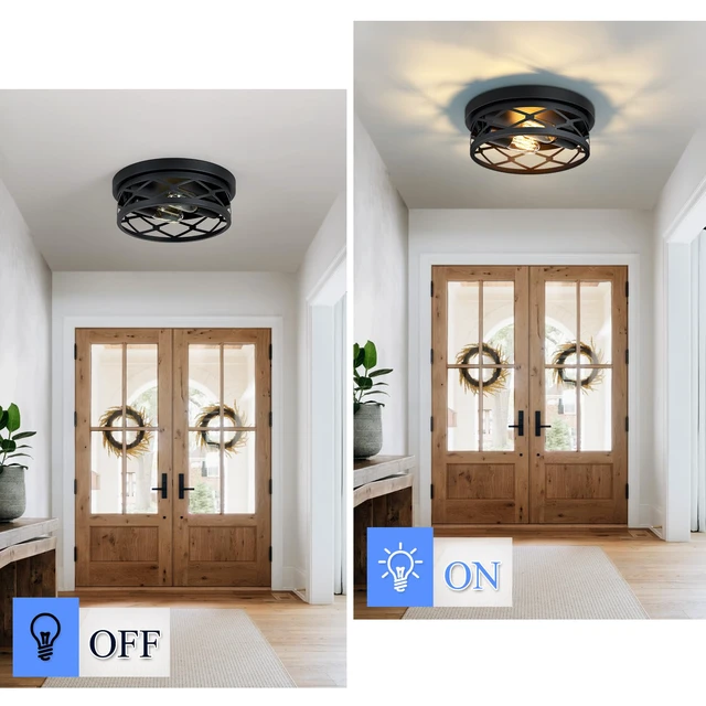 Alt view image 7 of 7 - Flush Mount Ceiling Light Fixture for Hallway,2-Light Black Hallway Light Fixtures Ceiling,Light Fixtures Ceiling Mount for Kitchen,Farmhouse,Hall (2 Pack)