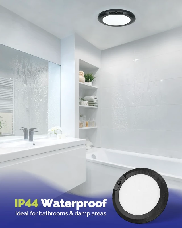 Alt view image 3 of 7 - 10000mAh Rechargeable Ceiling Light Black Waterproof Shower Lights Wireless Motion Sensor Light Indoor 3000K/4000K/6000K Dimmable, Magnetic LED Lights with Remote No Wiring for Closet Bathroom