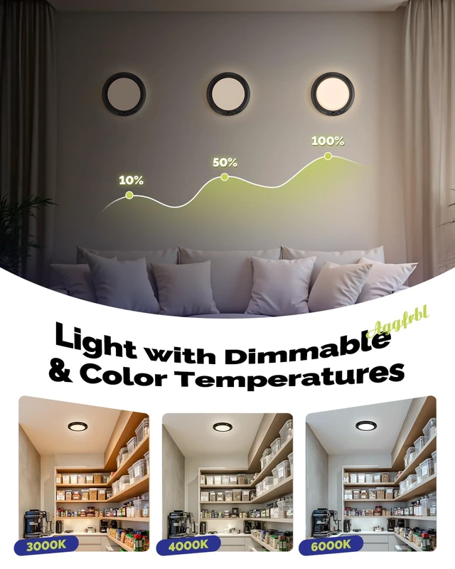 Alt view image 5 of 7 - 10000mAh Rechargeable Ceiling Light Black Waterproof Shower Lights Wireless Motion Sensor Light Indoor 3000K/4000K/6000K Dimmable, Magnetic LED Lights with Remote No Wiring for Closet Bathroom