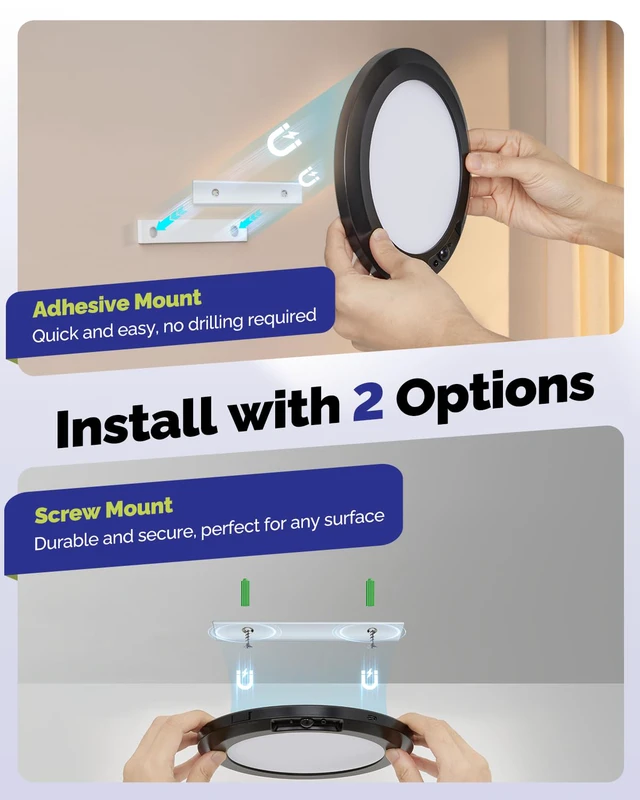 Alt view image 6 of 7 - 10000mAh Rechargeable Ceiling Light Black Waterproof Shower Lights Wireless Motion Sensor Light Indoor 3000K/4000K/6000K Dimmable, Magnetic LED Lights with Remote No Wiring for Closet Bathroom