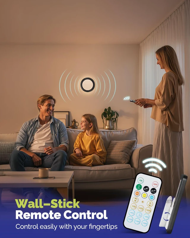 Alt view image 7 of 7 - 10000mAh Rechargeable Ceiling Light Black Waterproof Shower Lights Wireless Motion Sensor Light Indoor 3000K/4000K/6000K Dimmable, Magnetic LED Lights with Remote No Wiring for Closet Bathroom