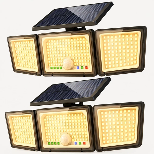 Main image of Solar Outdoor Lights Motion Sensor, 2500LM 286 LED Security Flood Lights with Visual Battery & Mode Display, 3 Lighting Modes, IP65 Waterproof 3-Head Wide Angle for Garage, Yard, Patio (2P Warm White)