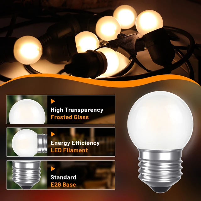 Alt view image 3 of 7 - G40 1.5w Low Wattage Led Bulb Equal 15 Watt E26 Small Edison Bulbs Standard E26 Base G14 Small Low Power Light Bulb, Frosted, Warm White 2700k, CRI 90+, 150lm, Pack of 4
