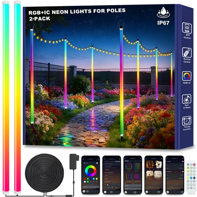 Main image of 2-Pack 6.6FT RGB+IC Neon Ambient Light for Poles,Outdoor Clip-on Chasing Effect Lighting, Waterproof Neon Atmosphere Lights for Patio Outdoor Living Camping Party