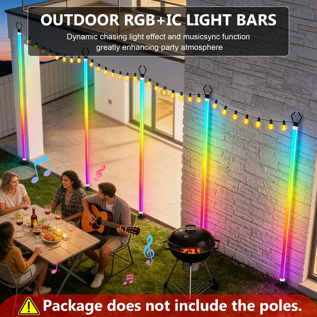 Alt view image 2 of 7 - 2-Pack 6.6FT RGB+IC Neon Ambient Light for Poles,Outdoor Clip-on Chasing Effect Lighting, Waterproof Neon Atmosphere Lights for Patio Outdoor Living Camping Party
