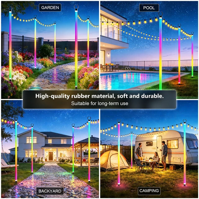 Alt view image 6 of 7 - 2-Pack 6.6FT RGB+IC Neon Ambient Light for Poles,Outdoor Clip-on Chasing Effect Lighting, Waterproof Neon Atmosphere Lights for Patio Outdoor Living Camping Party