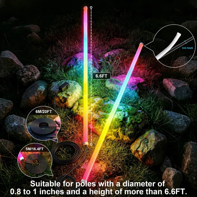 Alt view image 4 of 7 - 2-Pack 6.6FT RGB+IC Neon Ambient Light for Poles,Outdoor Clip-on Chasing Effect Lighting, Waterproof Neon Atmosphere Lights for Patio Outdoor Living Camping Party