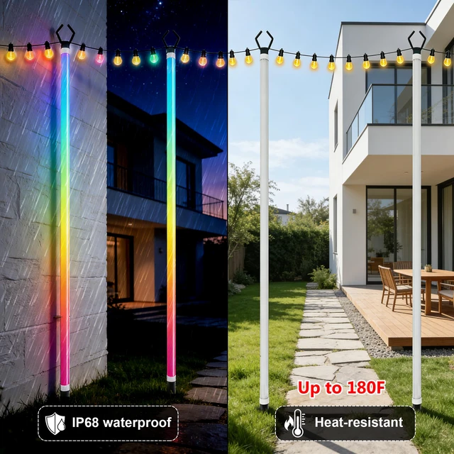 Alt view image 5 of 7 - 2-Pack 6.6FT RGB+IC Neon Ambient Light for Poles,Outdoor Clip-on Chasing Effect Lighting, Waterproof Neon Atmosphere Lights for Patio Outdoor Living Camping Party