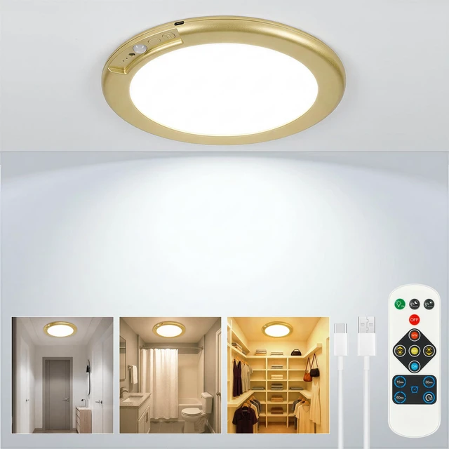 Main image of Gold Wireless Closet Lights Motion Sensor Rechargeable Ceiling Light Indoor Battery Operated Led Night Lights for Bedroom with Remote, Living Room Bathroom Home & Kitchen Decor Lighting