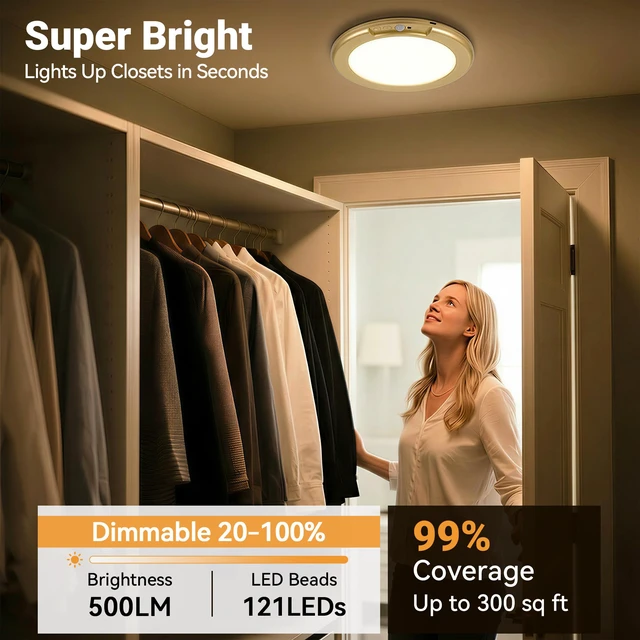 Alt view image 3 of 7 - Gold Wireless Closet Lights Motion Sensor Rechargeable Ceiling Light Indoor Battery Operated Led Night Lights for Bedroom with Remote, Living Room Bathroom Home & Kitchen Decor Lighting