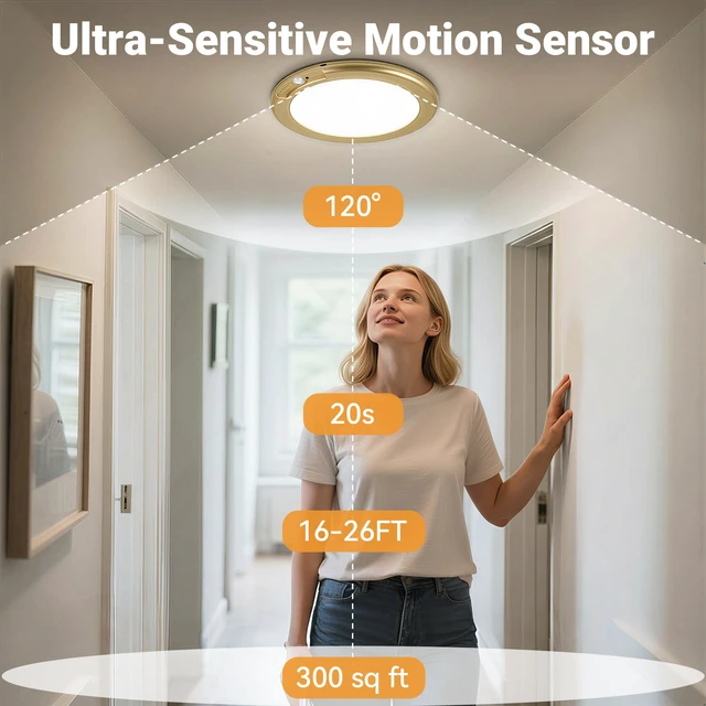 Alt view image 2 of 7 - Gold Wireless Closet Lights Motion Sensor Rechargeable Ceiling Light Indoor Battery Operated Led Night Lights for Bedroom with Remote, Living Room Bathroom Home & Kitchen Decor Lighting