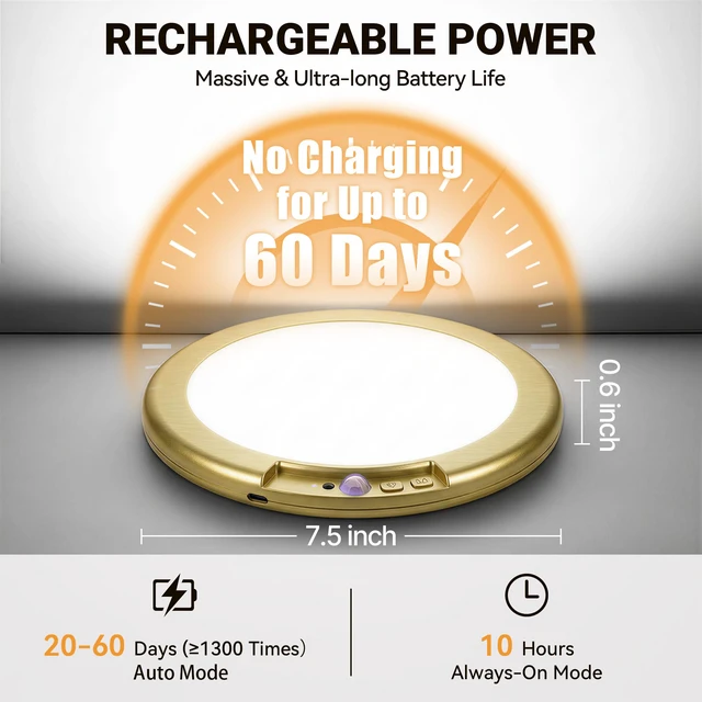 Alt view image 5 of 7 - Gold Wireless Closet Lights Motion Sensor Rechargeable Ceiling Light Indoor Battery Operated Led Night Lights for Bedroom with Remote, Living Room Bathroom Home & Kitchen Decor Lighting