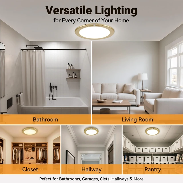 Alt view image 7 of 7 - Gold Wireless Closet Lights Motion Sensor Rechargeable Ceiling Light Indoor Battery Operated Led Night Lights for Bedroom with Remote, Living Room Bathroom Home & Kitchen Decor Lighting