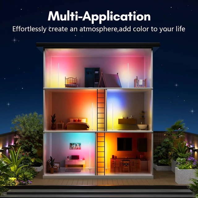 Alt view image 4 of 6 - Smart RGB+IC Corner Floor Lamp,Bright LED Tall Modern Floor Lamp with APP and Remote,Ambient Lighting Color Changing Standing Lamps with Music Mode and Timing for Living Room,Bedroom,Party