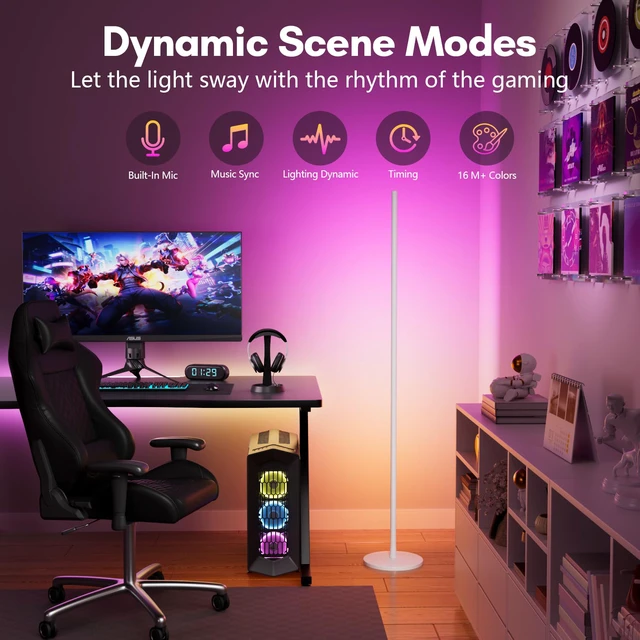 Alt view image 5 of 6 - Smart RGB+IC Corner Floor Lamp,Bright LED Tall Modern Floor Lamp with APP and Remote,Ambient Lighting Color Changing Standing Lamps with Music Mode and Timing for Living Room,Bedroom,Party
