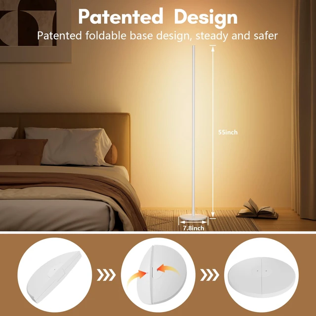 Alt view image 6 of 6 - Smart RGB+IC Corner Floor Lamp,Bright LED Tall Modern Floor Lamp with APP and Remote,Ambient Lighting Color Changing Standing Lamps with Music Mode and Timing for Living Room,Bedroom,Party