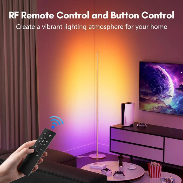 Alt view image 3 of 6 - Smart RGB+IC Corner Floor Lamp,Ambient Lighting Color Changing Standing Lamp with 16 Million DIY Colors and Music Mode, App and Remote, Bright LED Tall Lamp for Living Room, Bedroom, Gaming Room Gold