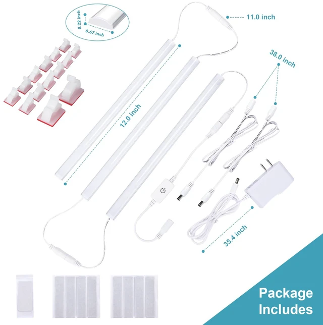 Alt view image 6 of 6 - Under Cabinet Lights Plug in, 3 Pcs 12 Inch Thin Under Cabinet Lighting, Natural White Under Counter Lights for Kitchen, Dimmable LED Light Bar for Cabinet, Counter, Workbench, Desk