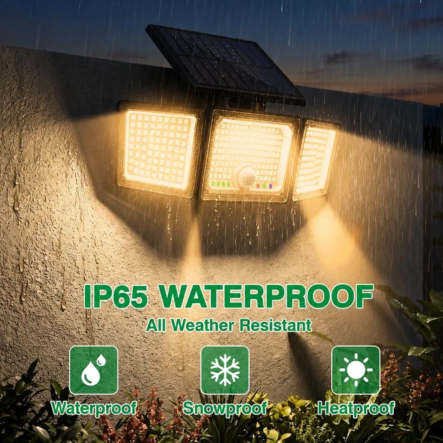 Alt view image 6 of 7 - Solar Outdoor Lights Motion Sensor, 2500LM 286 LED Security Flood Lights with Visual Battery & Mode Display, 3 Lighting Modes, IP65 Waterproof 3-Head Wide Angle for Garage, Yard, Patio (2P Warm White)