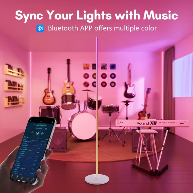 Alt view image 2 of 6 - Smart RGB+IC Corner Floor Lamp,Bright LED Tall Modern Floor Lamp with APP and Remote,Ambient Lighting Color Changing Standing Lamps with Music Mode and Timing for Living Room,Bedroom,Party