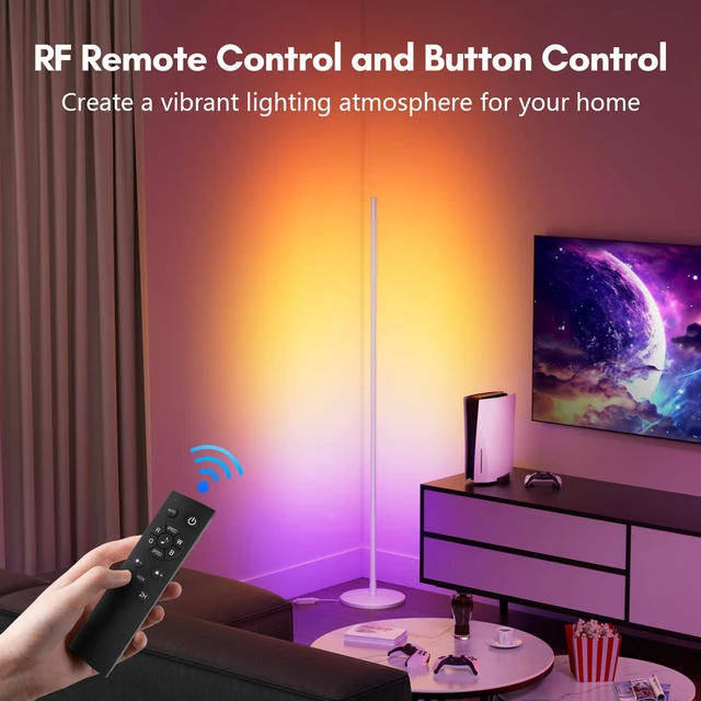 Alt view image 3 of 6 - Smart RGB+IC Corner Floor Lamp,Bright LED Tall Modern Floor Lamp with APP and Remote,Ambient Lighting Color Changing Standing Lamps with Music Mode and Timing for Living Room,Bedroom,Party