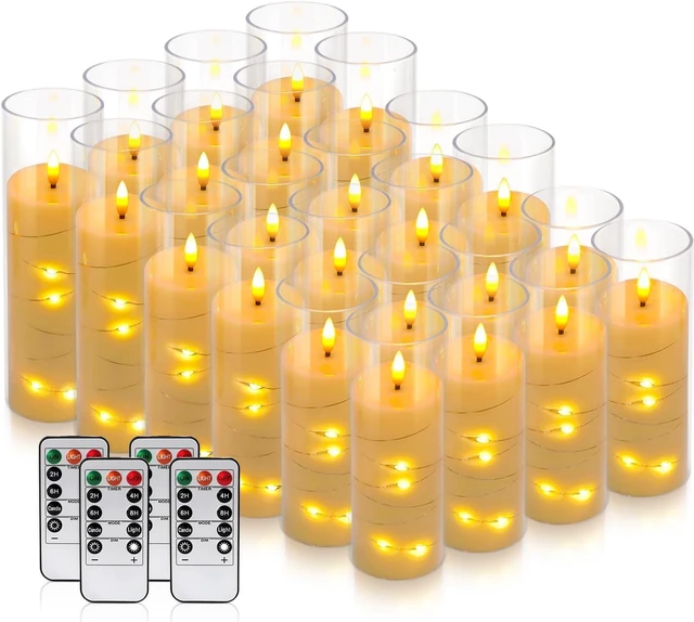 Main image of 24 Pack Christmas Decoration Flickering Flameless Candles,Battery Operated Candles,LED String Lights LED Candles for New Year, Home Decor, Parties,Wedding(D2.2 xH 5" 6" 7") (White)