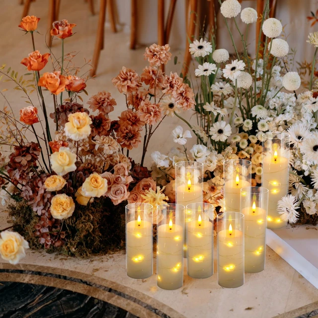Alt view image 2 of 7 - 24 Pack Christmas Decoration Flickering Flameless Candles,Battery Operated Candles,LED String Lights LED Candles for New Year, Home Decor, Parties,Wedding(D2.2 xH 5" 6" 7") (White)