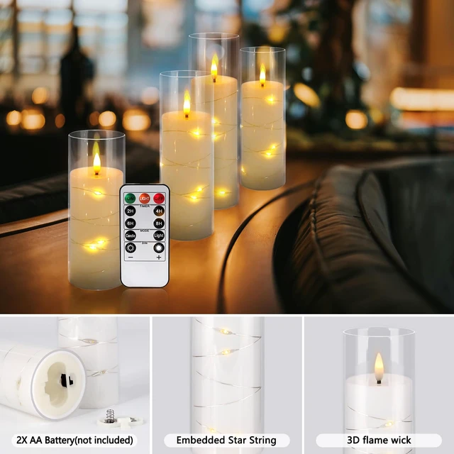 Alt view image 7 of 7 - 24 Pack Christmas Decoration Flickering Flameless Candles,Battery Operated Candles,LED String Lights LED Candles for New Year, Home Decor, Parties,Wedding(D2.2 xH 5" 6" 7") (White)