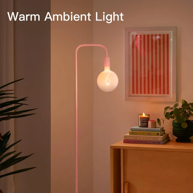 Alt view image 2 of 5 - Pink Floor Lamp for Bedroom, Cute Standing Lamp with LED Bulb, Translucent Pink Globe Glass 2700k Warm Lighting. Globe Floor Lamp for Livingroom, Bedroom,Office