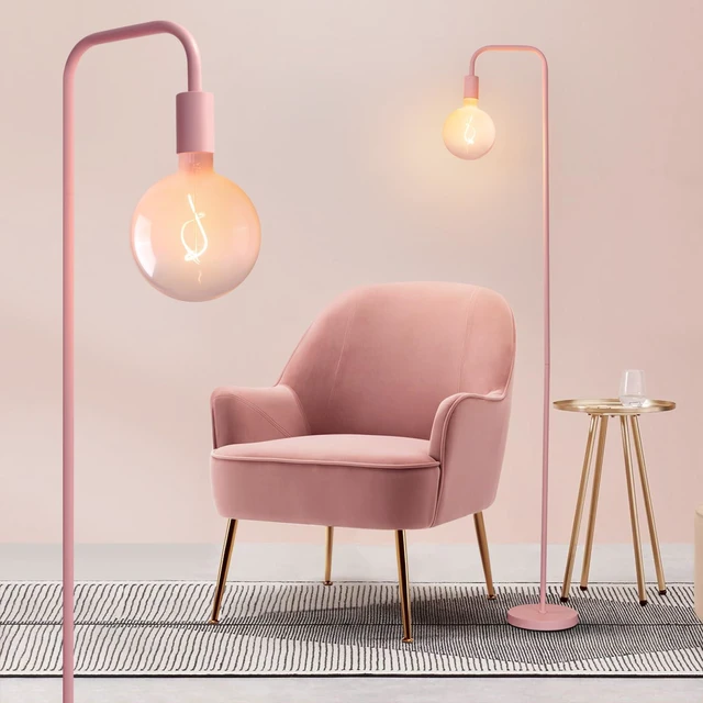Main image of Pink Floor Lamp for Bedroom, Cute Standing Lamp with LED Bulb, Translucent Pink Globe Glass 2700k Warm Lighting. Globe Floor Lamp for Livingroom, Bedroom,Office