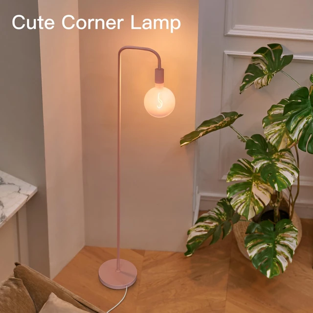 Alt view image 3 of 5 - Pink Floor Lamp for Bedroom, Cute Standing Lamp with LED Bulb, Translucent Pink Globe Glass 2700k Warm Lighting. Globe Floor Lamp for Livingroom, Bedroom,Office