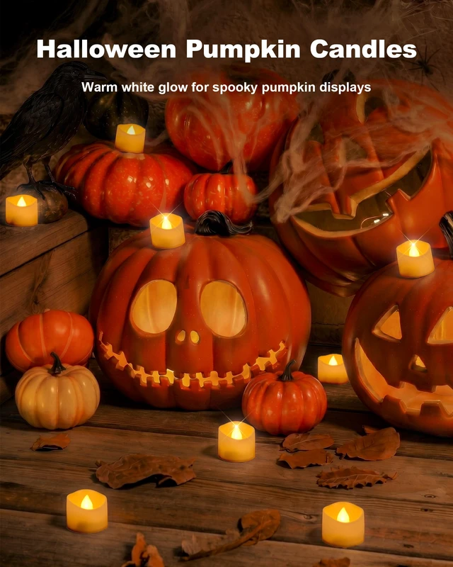 Alt view image 4 of 7 - 12-Pack Battery Tea Lights with Timer Built in, Auto-On 6H Daily Flickering Flameless LED Tealight Votive Candles for Candle Holders, Pumpkins, Lanterns and Fall Decor, No Remote