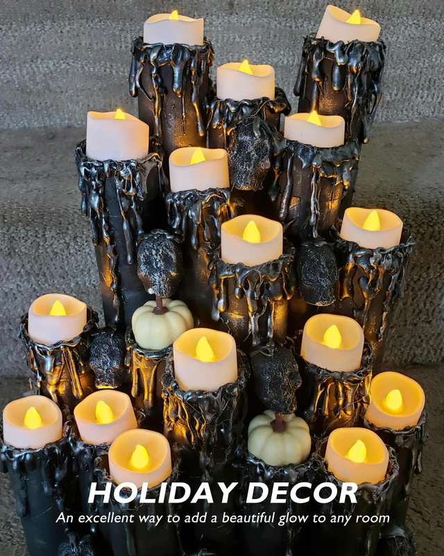 Alt view image 5 of 7 - 12-Pack Battery Tea Lights with Timer Built in, Auto-On 6H Daily Flickering Flameless LED Tealight Votive Candles for Candle Holders, Pumpkins, Lanterns and Fall Decor, No Remote