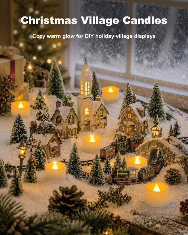 Alt view image 6 of 7 - 12-Pack Battery Tea Lights with Timer Built in, Auto-On 6H Daily Flickering Flameless LED Tealight Votive Candles for Candle Holders, Pumpkins, Lanterns and Fall Decor, No Remote