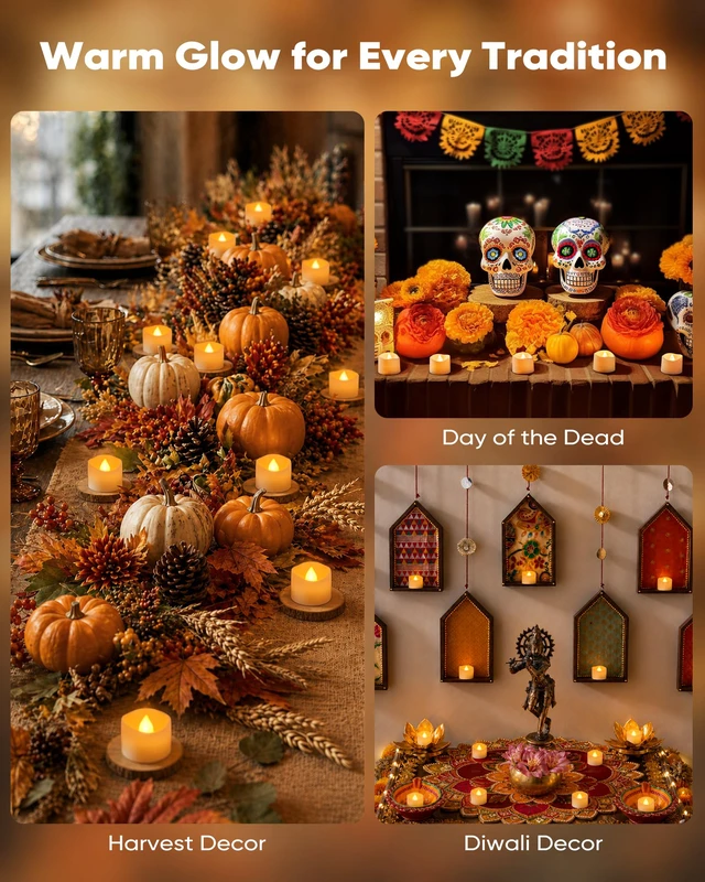 Alt view image 7 of 7 - 12-Pack Battery Tea Lights with Timer Built in, Auto-On 6H Daily Flickering Flameless LED Tealight Votive Candles for Candle Holders, Pumpkins, Lanterns and Fall Decor, No Remote