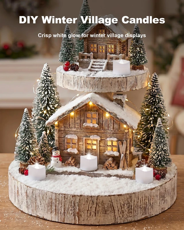 Alt view image 4 of 7 - 12-Pack Battery Tea Lights with Timer Built in, Auto-On 6H Daily Flickering Flameless LED Tealight Votive Candles for Candle Holders, Christmas Villages, Lanterns and Winter Decor, No Remote