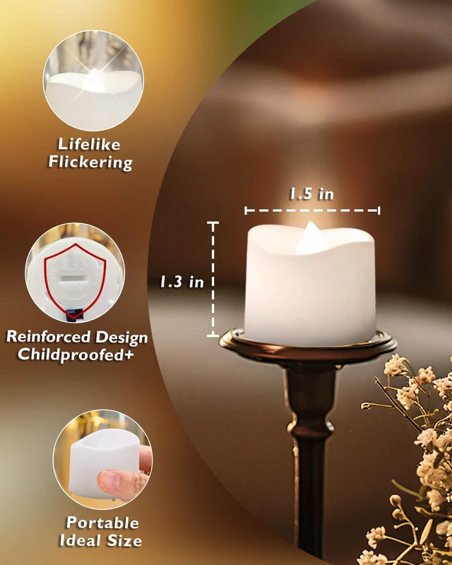 Alt view image 3 of 7 - 12-Pack Battery Tea Lights with Timer Built in, Auto-On 6H Daily Flickering Flameless LED Tealight Votive Candles for Candle Holders, Christmas Villages, Lanterns and Winter Decor, No Remote