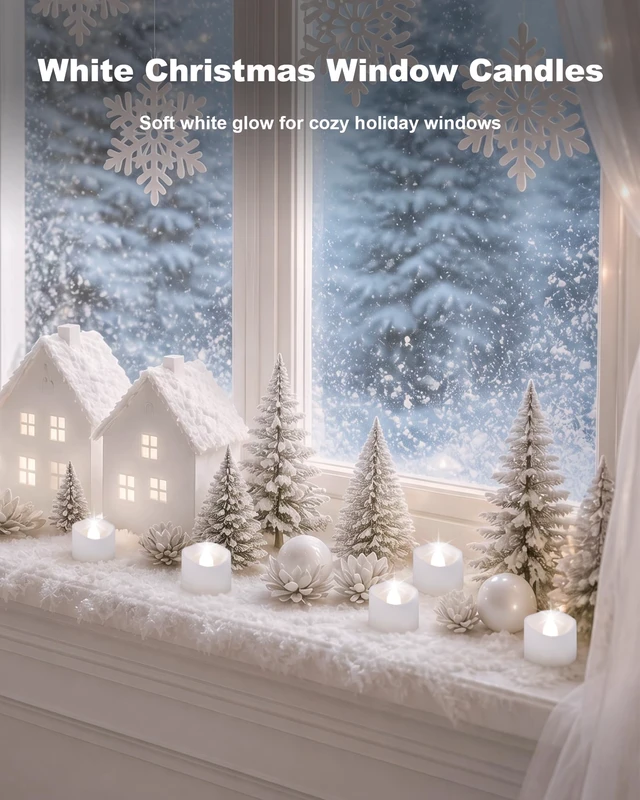 Alt view image 5 of 7 - 12-Pack Battery Tea Lights with Timer Built in, Auto-On 6H Daily Flickering Flameless LED Tealight Votive Candles for Candle Holders, Christmas Villages, Lanterns and Winter Decor, No Remote