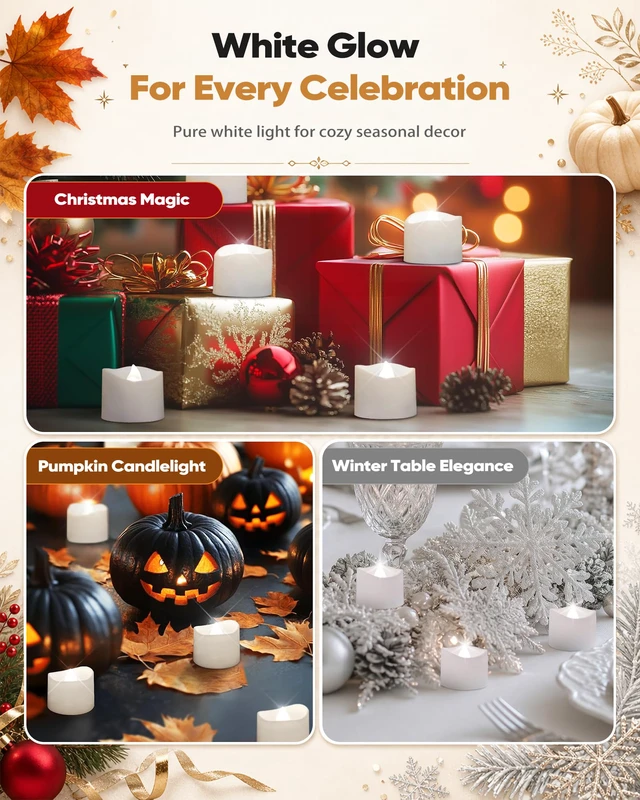 Alt view image 7 of 7 - 12-Pack Battery Tea Lights with Timer Built in, Auto-On 6H Daily Flickering Flameless LED Tealight Votive Candles for Candle Holders, Christmas Villages, Lanterns and Winter Decor, No Remote